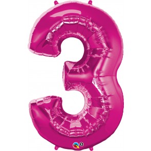 Number 3 Hot Pink Super Shape Foil Balloon