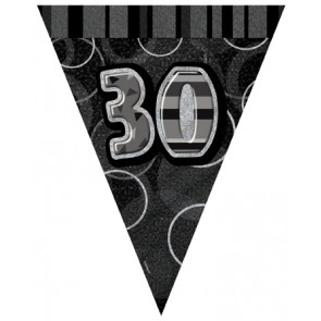 Age 30 Black and Silver Prism Pennant Banners