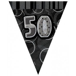 Age 50 Black and Silver Prism Pennant Banners 