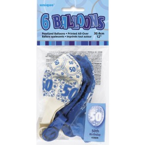 Age 50 Blue Glitz Latex Balloons 