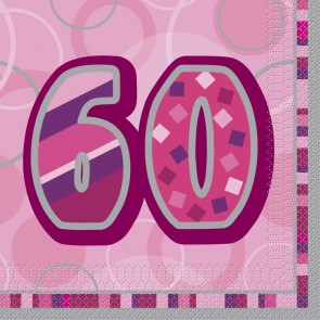 Age 60 Pink Glitz Paper Napkins