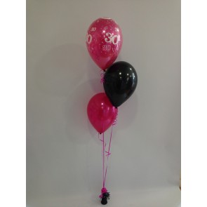 Age 30 Hot Pink and Black 3 Latex Staggered Bouquet