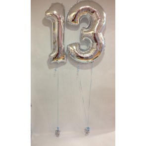 Large Silver 13 Number Balloons