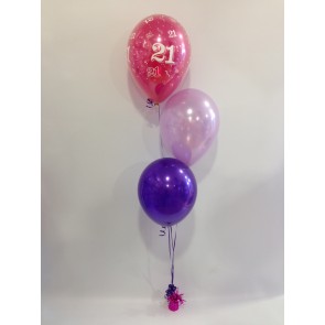 Age 21 Hot pink, Lilac and Purple 3 Latex Staggered Bouquet