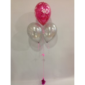 Age 40 Hot Pink and Silver 3 Latex Pyramid Balloon Bouquet