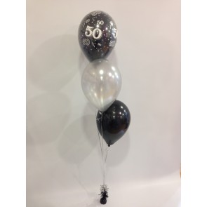 Age 50 Black and Silver 3 Latex Staggered Balloon Bouquet 
