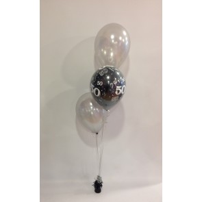 Age 50 Silver & Black 3 Latex Staggered Balloon Bouquet 