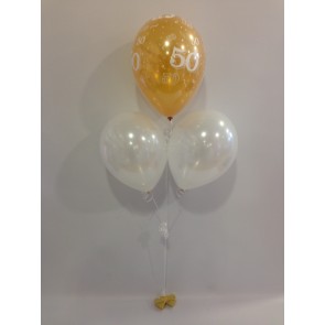 50 Gold and White 3 Latex Pyramid Balloon Bouquet