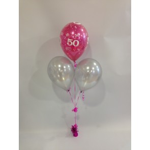 Age 50 Hot Pink and Silver 3 Latex Pyramid Bouquet