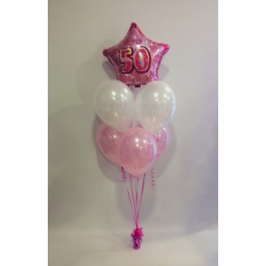 Age 50 Pink and White 5 Latex Balloon Bundle 