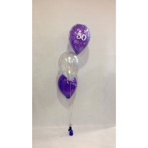 Age 50 Purple and Silver 3 Latex Staggered Bouquet