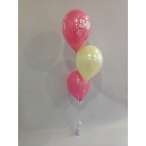 Age 50 Rose Pink and Ivory 3 Latex Staggered Balloon Bouquet