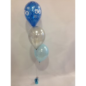 Age 50 Sapphire Blue, Silver and Pale Blue 3 Latex Staggered Bouquet