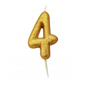 Number 4 Gold Glitter Candle 
