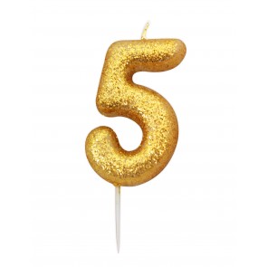 Number 5 Gold Glitter Candle 