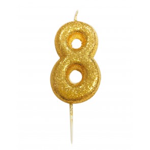 Number 8 Gold Glitter Candle 