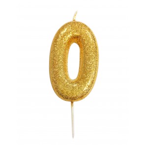 Number 0 Gold Glitter Candle 