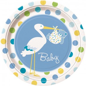 Baby Boy Stork Paper Plates