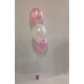 Age 50 Pale Pink and White 3 Latex Staggered Bouquet