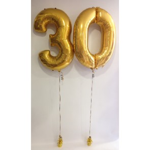 Large Gold 30 Number Foil Balloons 