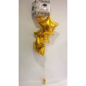 Grad Orb & 3 Gold Star Foil Balloon Bouquet 