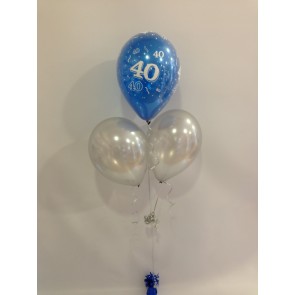 Age 40 Blue and Silver 3 Latex Pyramid Balloon Bouquet 