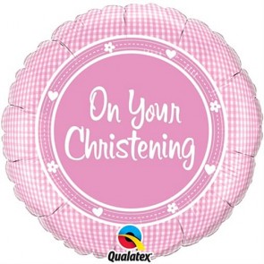 On your Christening Pink Foil Balloon
