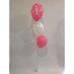  First Birthday Pink and White 3 Latex Staggered Balloon Bouquet