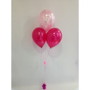 Age 50 Hot Pink and Pale Pink 3 Latex Pyramid Bouquet