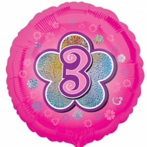 Age 3 Pink Flowers Foil Balloon