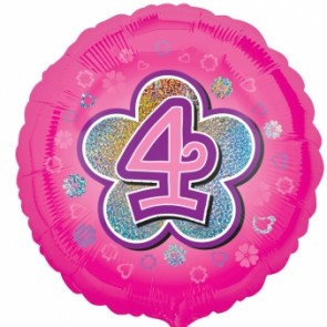 Age 4 Pink Flowers Foil Balloon